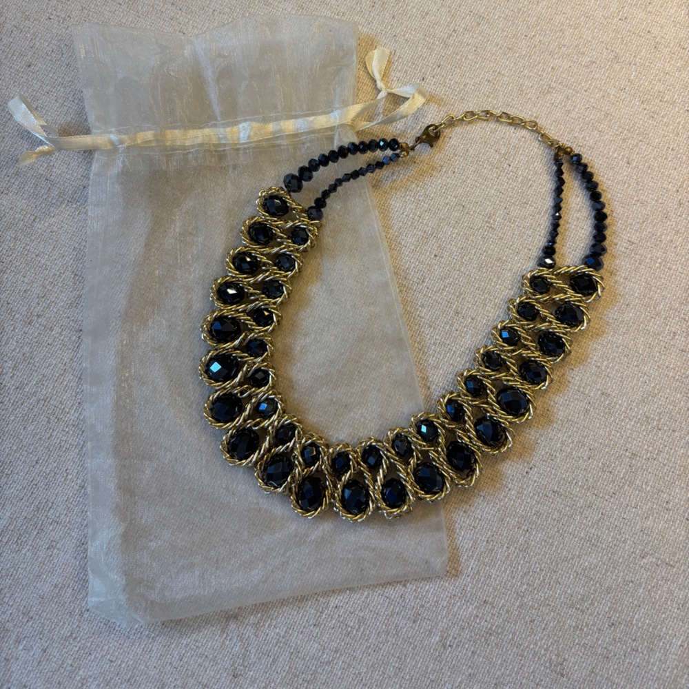 Fashion Jewelry Blue and Gold Statement Necklace